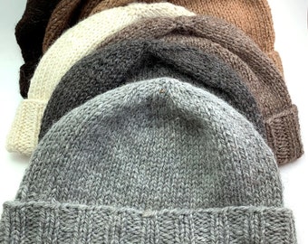 Alpaca hat handknit, watch cap, fisherman hat, toque, beanie, natural colors, unisex