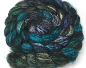 Spinning Fiber - Alpaca & Tussah Silk Combed Top - Black Summit roving