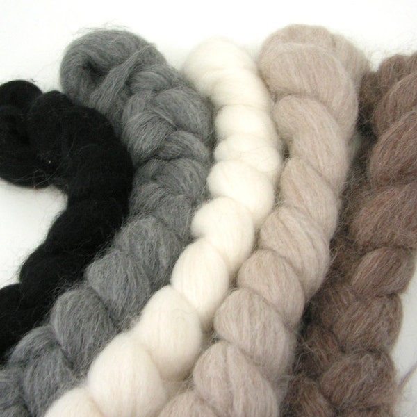 Spinning Fiber - Undyed baby alpaca combed top - 4 oz braids