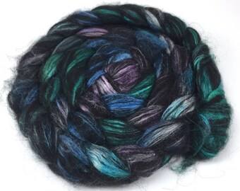 Spinning Fiber - Alpaca & Tussah Silk Combed Top - Black Jewels roving