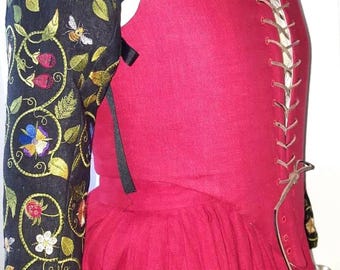 Women's PLUS SIZED 5 Piece Elizabethan Kirtle, Over-Partlet and Embroidered Sleeves: Renaissance, Tudor