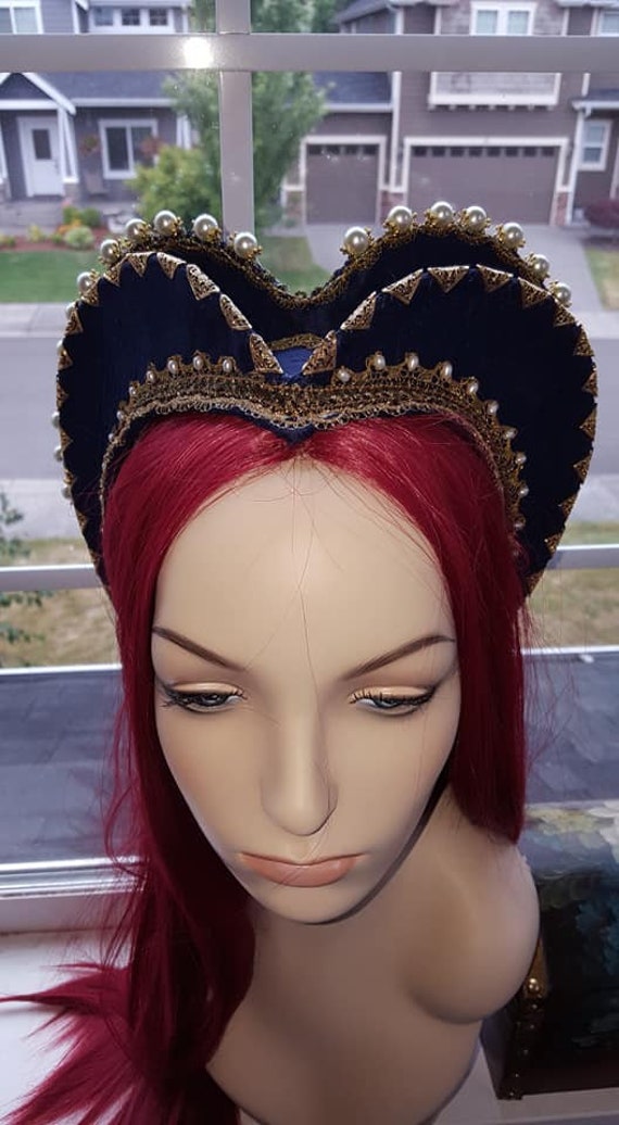 Women's Elizabethan Heart Shaped Attifet, Headdress, Renaissance - Custom Made to Order