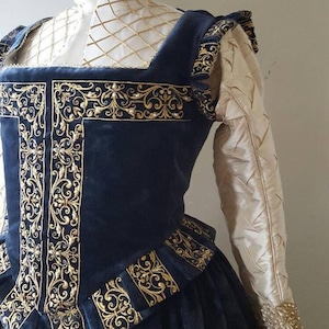 Women&#39;s Gown with Spanish Sleeves PLUS SIZES AVAILABLE Custom Embroidery, Elizabethan Dress, Costume,  (Made To Order)  Labor Fees
