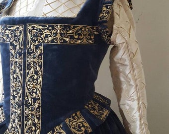 Women's Gown with Spanish Sleeves PLUS SIZES AVAILABLE Custom Embroidery, Elizabethan Dress, Costume,  (Made To Order)  Labor Fees