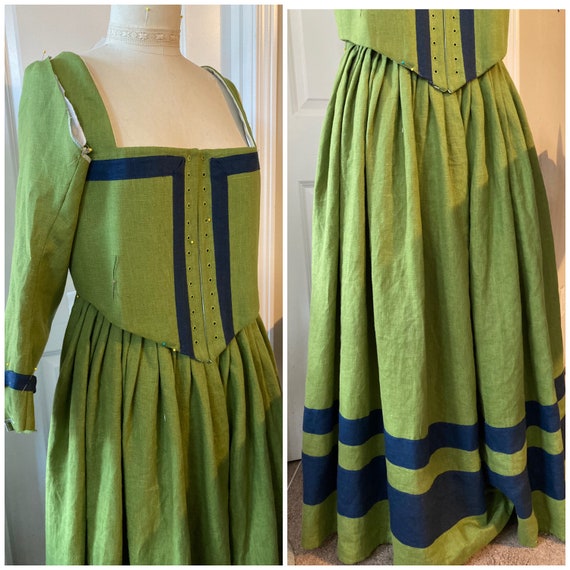 Women's 3 Piece Elizabethan Kirtle, Renaissance Dress, Custom Drafted (Made To Order) INCLUDES FABRICS - Linen Only