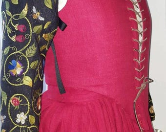Womens 5 Piece Elizabethan Kirtle, Over-Partlet and Embroidered Sleeves: Renaissance, Tudor - MADE TO ORDER