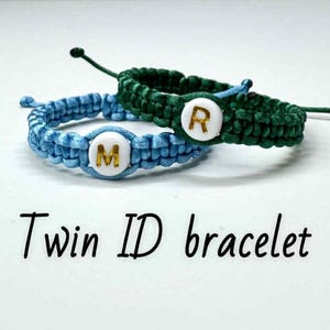 Set of 2 Twin Baby Initial Bracelets, infant ID ankle bracelet for Identical Twins, Baby Announcement gift, Twin Boy & Girl Bracelet