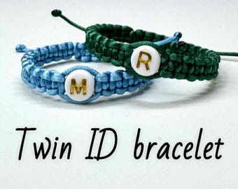 Set of 2 Twin Baby Initial Bracelets, infant ID ankle bracelet for Identical Twins, Baby Announcement gift, Twin Boy & Girl Bracelet