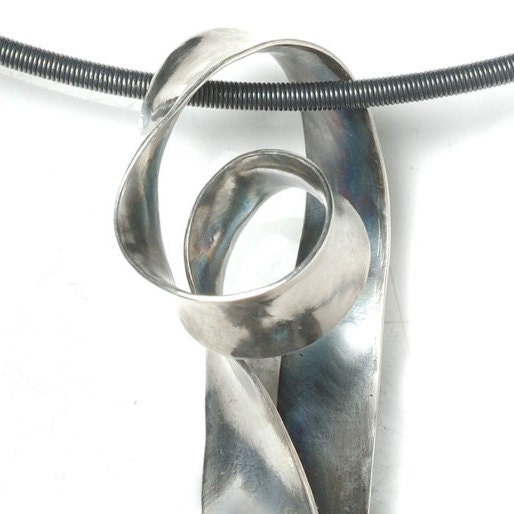 Silver Ribbon Necklace - Etsy
