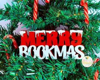 Merry Bookmas 3D Printed Sign: Book Lover Christmas Decor