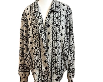 Cardigan casual Rondo da donna taglia L, nero, bianco, vintage, geometrico, metallizzato, buono