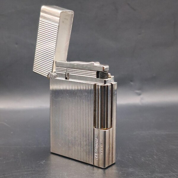 Vintage S.T. Dupont Gatsby Lighter – Vertical Line – Made in France – Box & Papers – Ping Sound