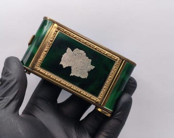 Vintage Grün - Gold Zigarettenetui mit Spiegel & verstecktem Fach