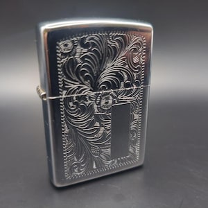 Vintage Zippo Lighter – Floral Scroll Engraving – Chrome Finish – Made in USA – January 2003 – Fully Working