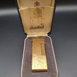 Vintage Dunhill Rollagas Lighter: Gold Guilloché, Modified Flame, Full Set