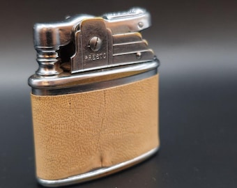 Vintage Presto Wick Lighter: Leather-Wrapped, Canada Patent, 1940s-50s