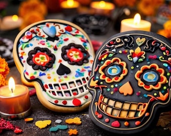 Sugar Skull Cookie Cutter | Embossed 3D Printed Day of the Dead Cutter | Halloween Skull Fondant Stamp | Dia de los Muertos Baking Tool