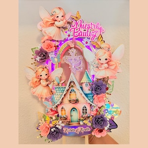 Baptism and First Communion Personalized Cake Topper Angel Party Decoration Supplies 3D Themed Angel Girl Motorized Cake Topper