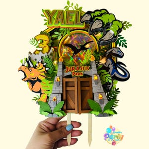 Jurassic World Cake Topper Personalized Dinosaur Birthday Jurassic Park Lights Cake Topper 3D
