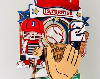 Decorazione per torta personalizzata a forma di baseball con luci rotanti, decorazione per compleanno