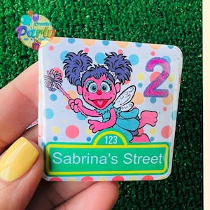 Personalized Birthday Badge Gift Celebration Pin Sesame Street Party Theme Elmo and Abby Badge