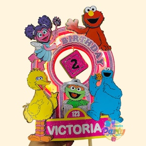 Personalized Sesame Street Birthday Cake Topper: Elmo & Abby, 3D Design
