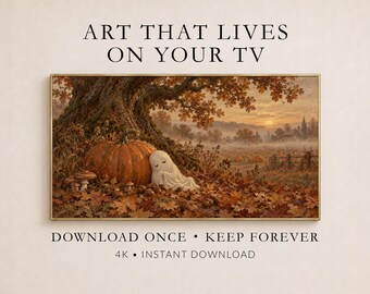 Autumn Pumpkin Patch Frame TV Art, Halloween Ghost Landscape (Digital Download)