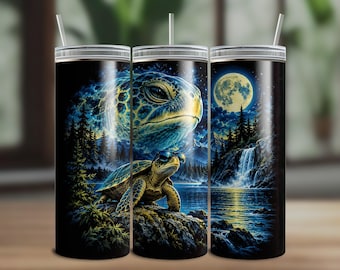 Vintage 90s Turtle Tumbler Wrap, Fantasy Night Turtle Design, Retro Wildlife Art (Digital Download)
