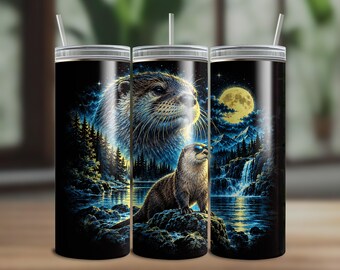 Vintage 90s Otter Tumbler Wrap, Fantasy Night Otter Design, Retro Wildlife Sublimation Art (Digital Download)