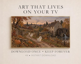 Haunted Mill Autumn Frame TV Art, Halloween Ghosts Landscape (Digital Download)