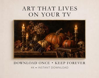 Candlelit Halloween Pumpkin Still Life Frame TV Art (Digital Download)