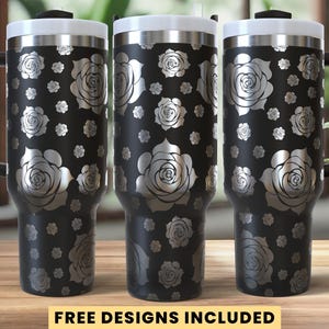 Playful Roses Tumbler Laser Engrave SVG, Full Wrap Design for 40oz Tumbler, Seamless Design, SVG and PNG For Rotary | Digital Download