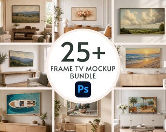 Frame TV Mockup Bundle | 25+ Neutral Farmhouse Japandi Scenes (Digital Download)