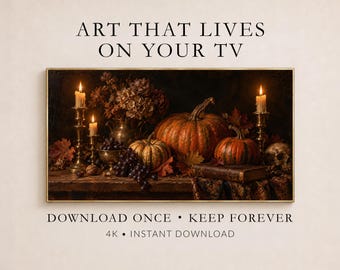 Autumn Still Life Frame TV Art, Gothic Harvest Candles Pumpkins (Digital Download)