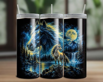 Vintage 90s Horse Tumbler Wrap, Fantasy Night Horse Design, Retro Wildlife Sublimation Art (Digital Download)