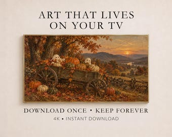 Ghosts Among the Pumpkin Harvest Frame TV Art, Autumn Countryside (Digital Download)