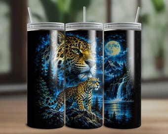 Vintage 90s Jaguar Tumbler Wrap, Fantasy Night Jaguar Design, Retro Wildlife Art (Digital Download)
