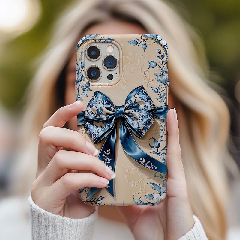 Blue Toile Bow Phone Case - Etsy