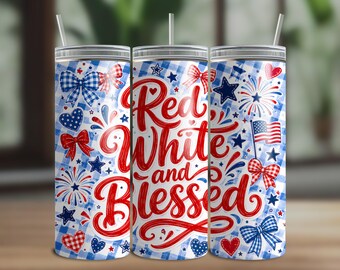 Red White Blessed Tumbler Wrap, Patriotic Faith Sublimation Design (Digital Download)