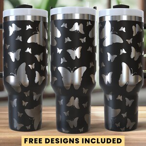 Playful Butterflies Tumbler Laser Engrave SVG, Full Wrap Design for 40oz Tumbler, Seamless Design, SVG and PNG For Rotary | Digital Download