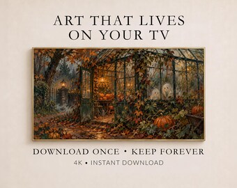 Autumn Pumpkin Greenhouse Frame TV Art, Halloween Fall Decor (Digital Download)