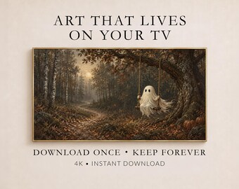 Ghost Playing Woods Frame TV Art, Autumn Forest Halloween (Digital Download)
