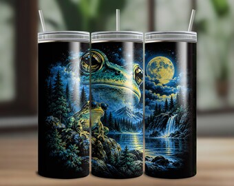 Vintage 90s Frog Tumbler Wrap, Fantasy Night Frog Design, Retro Wildlife Sublimation Art (Digital Download)