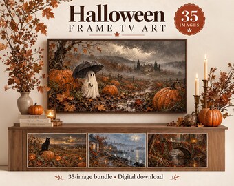Halloween Frame TV Art Bundle: 35 Vintage-Style Ghost & Pumpkin Images (Digital Download)
