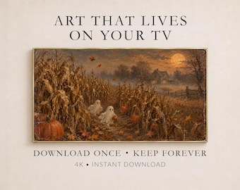 Ghosts in the Cornfield Frame TV Art, Halloween Autumn Landscape (Digital Download)