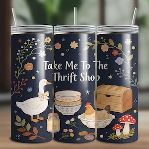 Whimsical Thrift Shop Goose Floral Folk Art, 20oz Skinny Tumbler Wrap PNG (Digital Download)