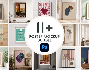 Poster Mockup Bundle | 11+ Portrait Wall Art Mockups, Wood Black Frames (Digital Download)