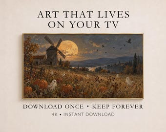 Ghostly Pumpkin Patch Windmill Frame TV Art, Harvest Moon (Digital Download)