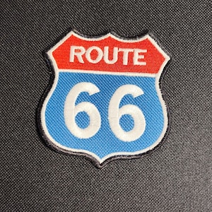 Route 66 Patch | Embroidered Road Sign Badge | Iron-On or Sew-On