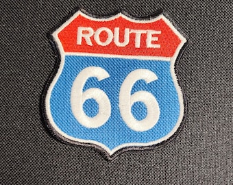 Route 66 Patch | Embroidered Road Sign Badge | Iron-On or Sew-On